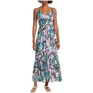 Donna Morgan Womens Green Purple Sleeveless Strappy Floral Maxi Dress Sz 10 New